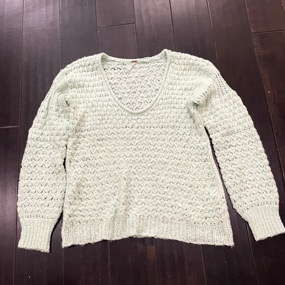 Free People Crashing Waves Chunky Knit Sweater Wool Blend Green Women's S - Picture 1 of 4